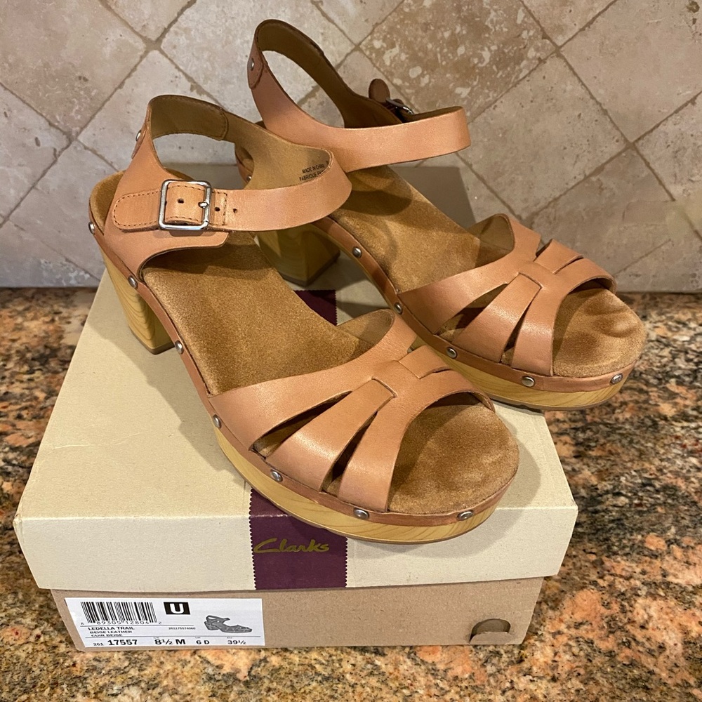 Clarks ledella train clogs shoes sandals 8.5 beige